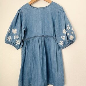 Blue Chambray Embroidered Kids Dress